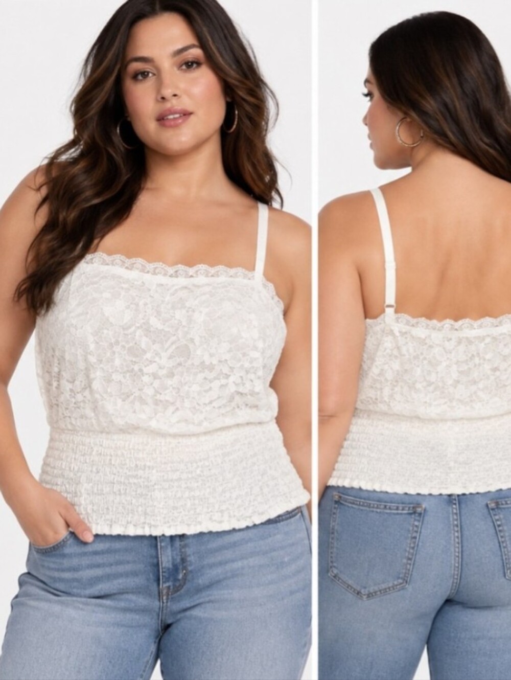 Torrid White Lace Smocked Camisole 14 NWT